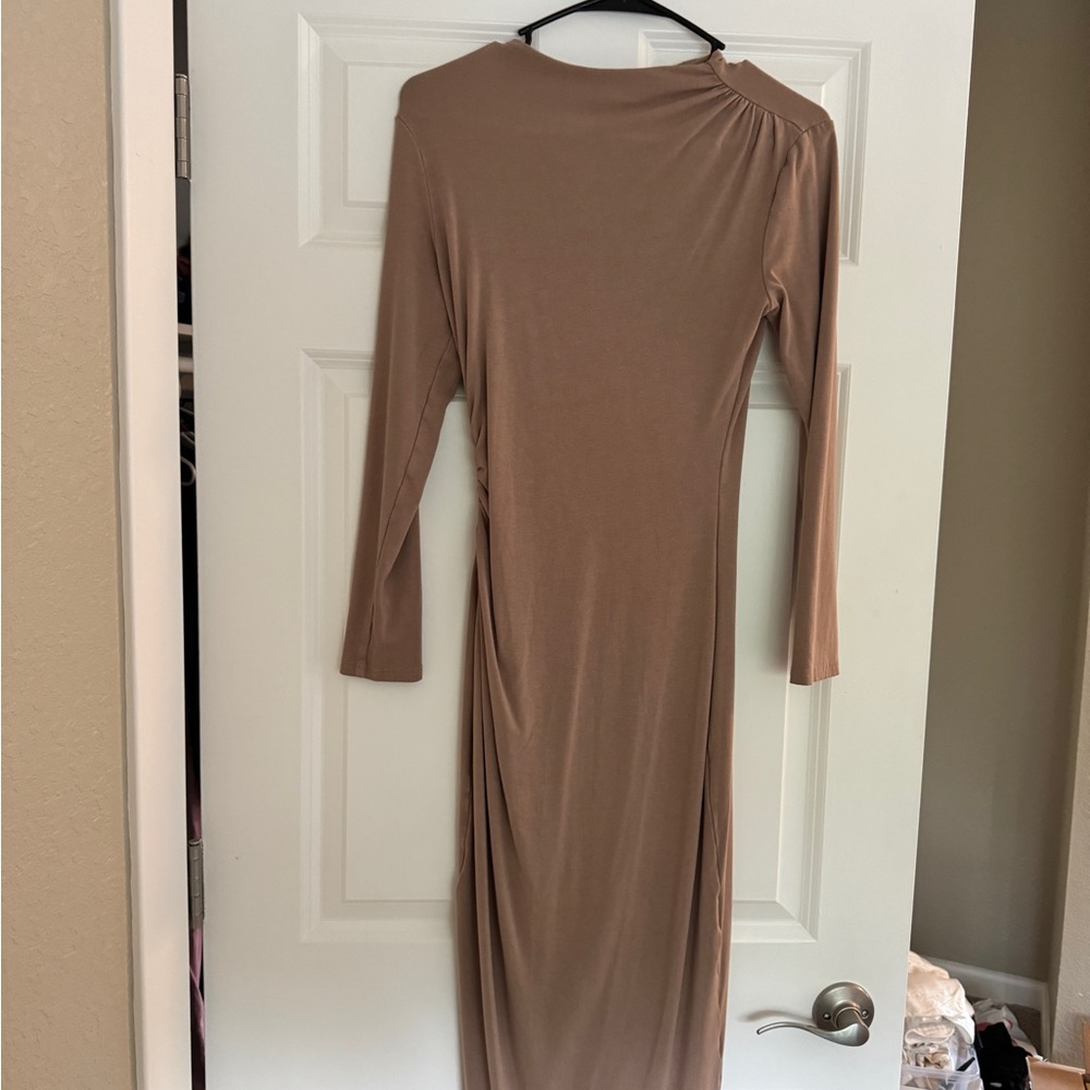 Elegant Tan Long Sleeve Dress